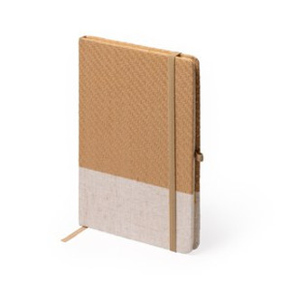 BERT A5 notepad with hard covers in natural straw and cotton - EgotierPro NB1344