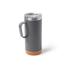 BEYRON Double-walled metallic tumbler with cork bottom and transparent safety lid - EgotierPro TZ1368