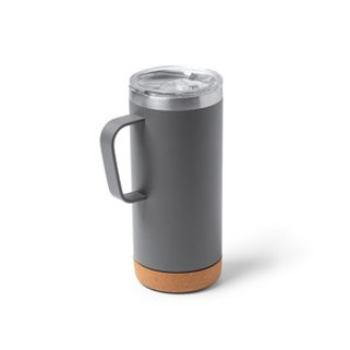 BEYRON Double-walled metallic tumbler with cork bottom and transparent safety lid - EgotierPro TZ1368
