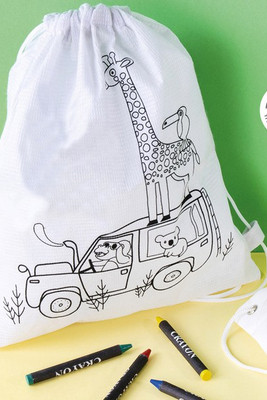 Goya 52046 - Sac RPET blanc avec dessin animaux et 4 crayons SAFUN