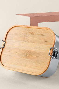 Goya 52070 - Stainless Steel Lunch Box, Bamboo Lid PAPAYA