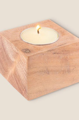Goya 52551 - Acacia Wood Candle Holder with Candle SAMAY