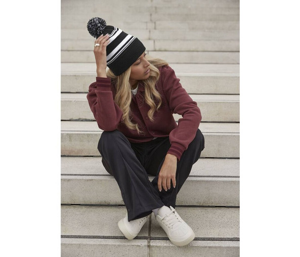 BEECHFIELD BF473R - Eco-Friendly Striped Pom Pom Beanie Hat