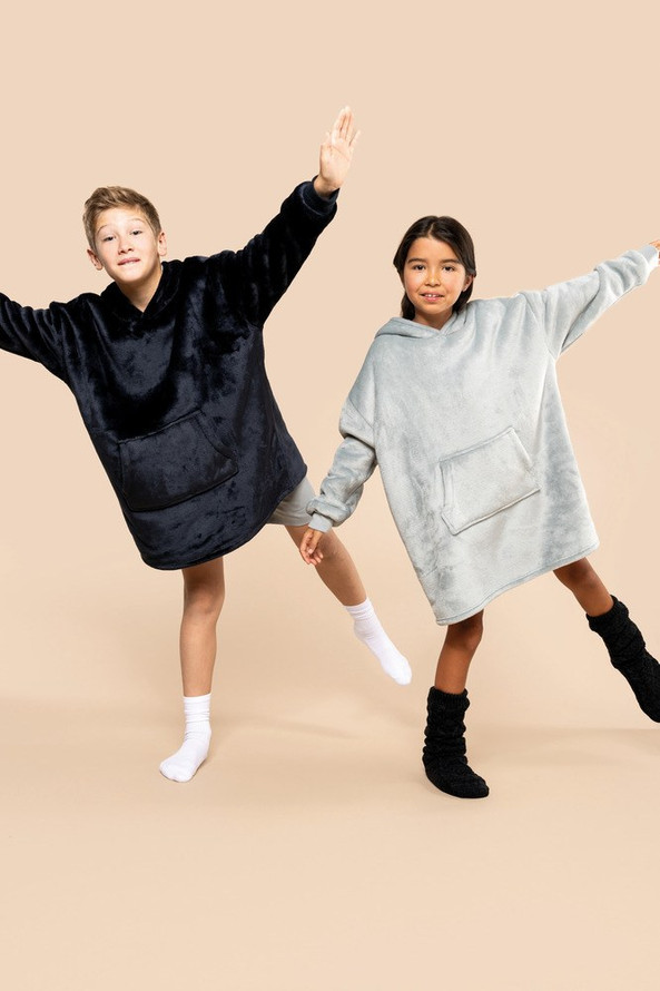 Kariban K430 - Cozy Kids Plaid Hooded Poncho with Sherpa Lining