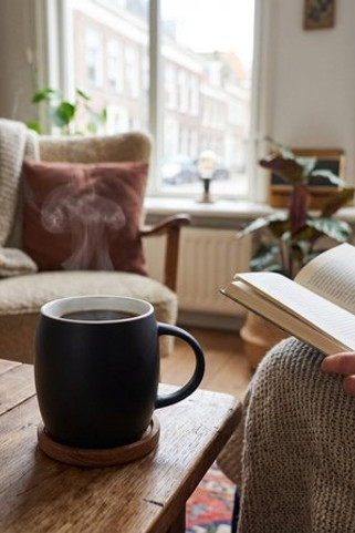 Hearth 400 ml ceramic mug with wooden coaster - EgotierPro 100466