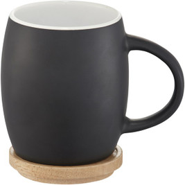 EgotierPro 100466 - Taza de cerámica de 400 ml con base de madera "Hearth"