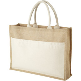 EgotierPro 119526 - Mumbay cotton pocket jute tote bag 18L