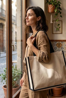 Varai 320 g/m² canvas and jute shopping tote bag 23L - EgotierPro 210701