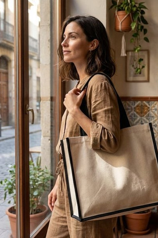 Varai 320 g/m² canvas and jute shopping tote bag 23L - EgotierPro 210701