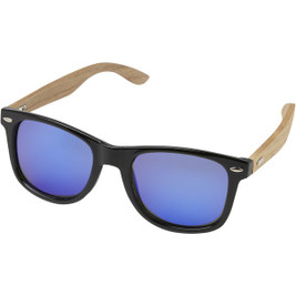 EgotierPro 127002 - Hiru rPET/wood mirrored polarized sunglasses in gift box