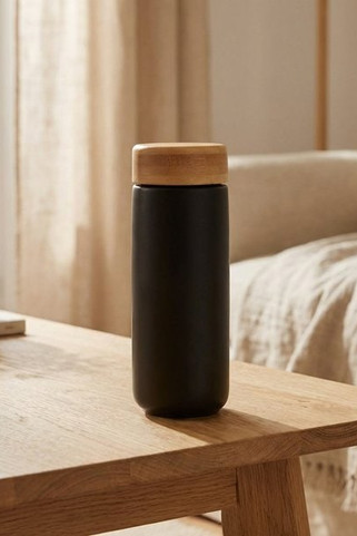 Gobelet en céramique Lumi de 300 ml avec couvercle en bambou - EgotierPro 100705