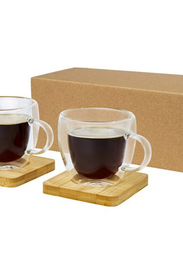 Seasons 113314 - Manti 2-piece 100 ml double-wall glass cup with bamboo coaster