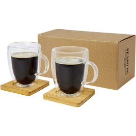 Seasons 113316 - Eco-Friendly Double-Wall Glass Set with Bamboo Coasters