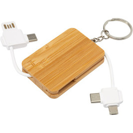 EgotierPro 124329 - Reel 6-in-1 retractable bamboo key ring charging cable