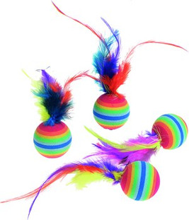 Flamingo f-502203 - Rainbow Bounce Cat Toy Balls with Feathers