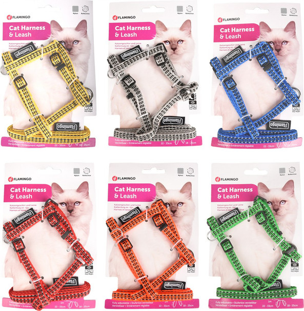 Flamingo f-504712 - Harnais Réfléchissant Ajustable pour Chat avec Laisse