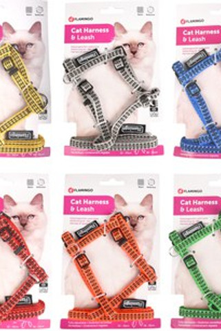 Flamingo f-504712 - Harnais Réfléchissant Ajustable pour Chat avec Laisse