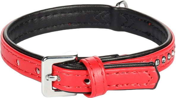 Flamingo f-67182 - Rhinestone Red Padded Dog Collar with D-Ring