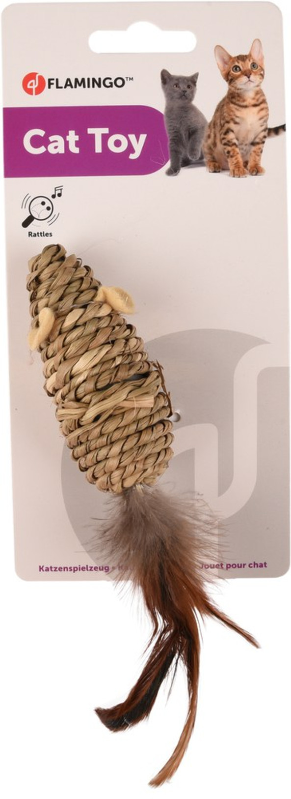 Flamingo f-560907 - Jouet Chat Souris Corde avec Plumes et Bruit