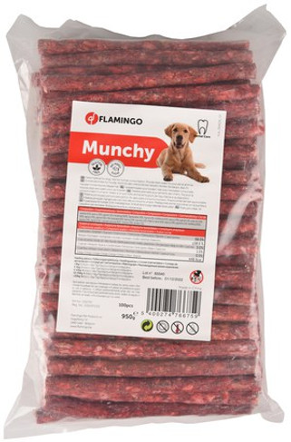 Flamingo f-500797 - Friandises Rouges Munchy pour Chiens - 100 Bâtonnets