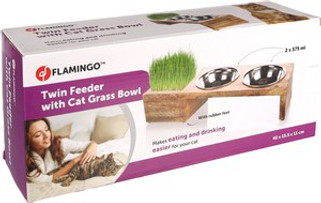 Flamingo f-561246 - Support Élegant Duo Gamelles Inox et Bois pour Chat