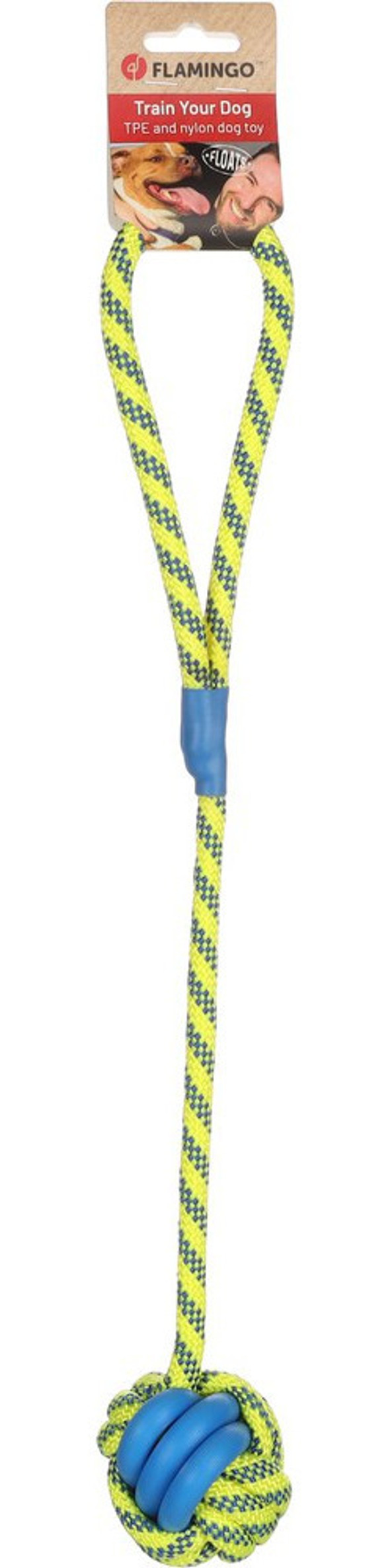 Flamingo f-522571 - Jouet Balle nouée Corde à tirer Bleu & Jaune