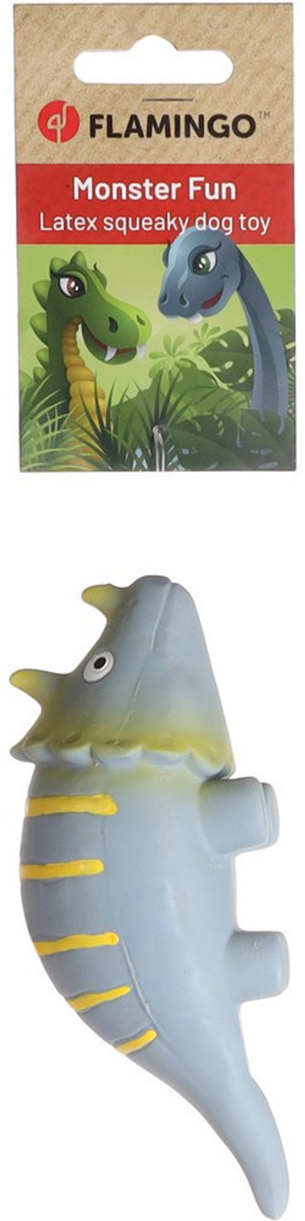 Flamingo f-522780 - Gray Latex Dinosaur Dog Toy with Squeaker