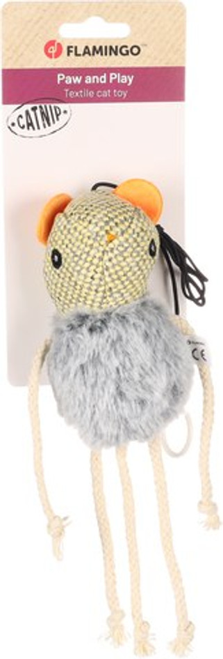 Flamingo f-561487 - Jouet Souris Jaune avec Corde Élastique et Herbe à Chat