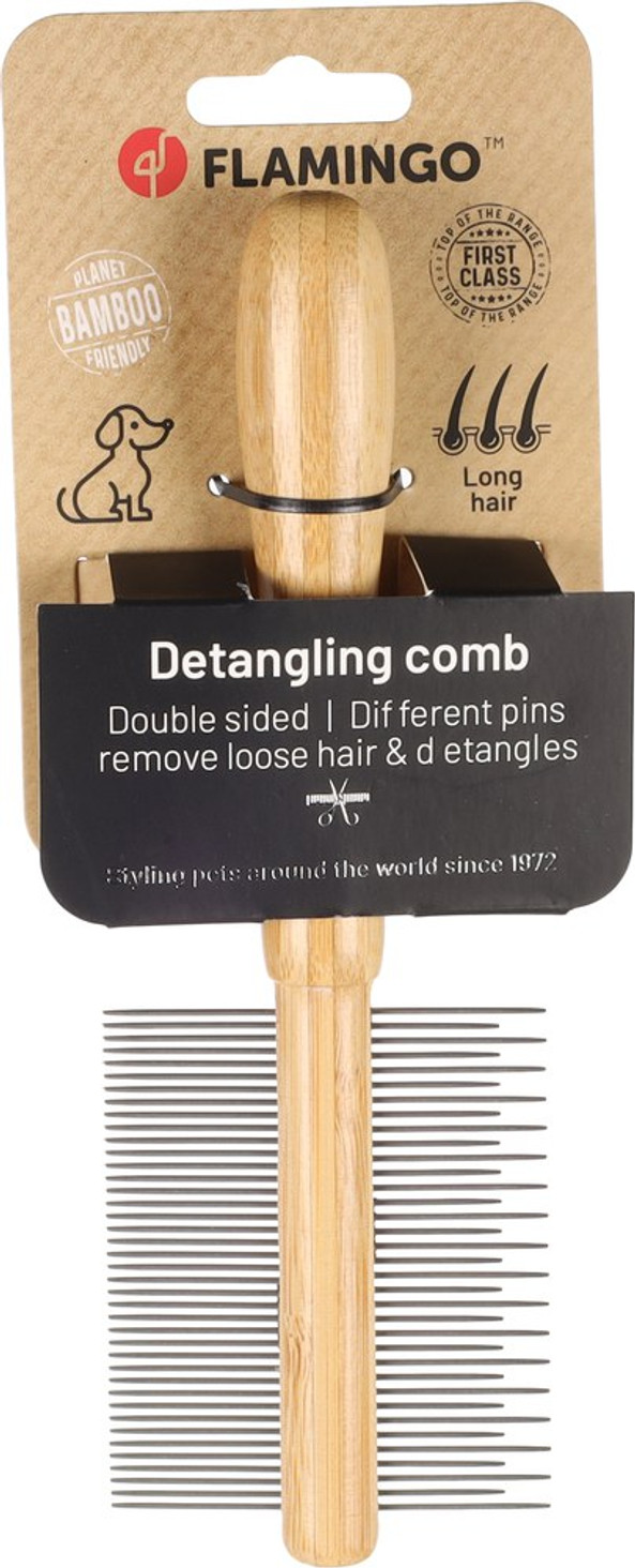 Flamingo f-523068 - Bamboo Dual-Sided Grooming Comb for Long-Haired Dogs