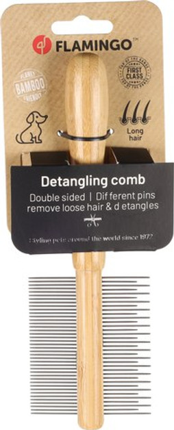 Flamingo f-523068 - Bamboo Dual-Sided Grooming Comb for Long-Haired Dogs
