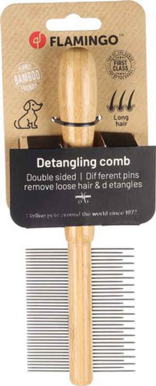 Flamingo f-523068 - Brosse Bambou Double Face pour Chiens à Longs Poils