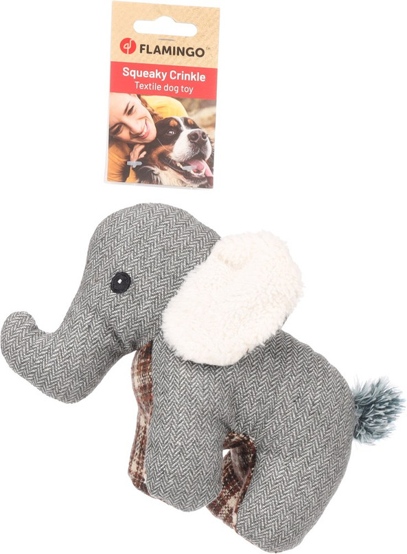 Flamingo f-523553 - Plush Elephant Dog Toy with Squeaker and Crinkle