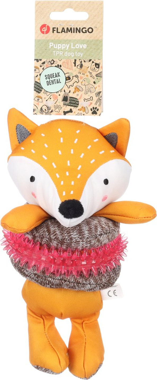 Flamingo f-523622 - Britty Vos Fox Squeaker Dog Toy with Gum Massager