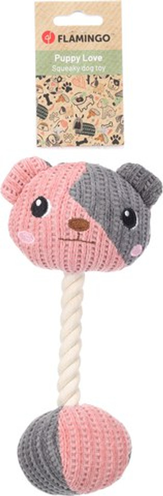 Flamingo f-523702 - Jouet Chiot Ours & Bélier avec balle avec corde Gris Rose