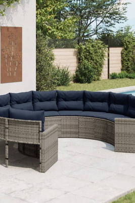 vidaXL 3038538 - Garden Sofa with Cushions Round Poly Rattan