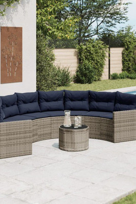 vidaXL 3038536 - Garden Sofa with Table and Cushions Half-Round Poly Rattan