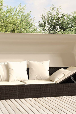 vidaXL 3028901 - Outdoor Lounge Bed with Roof and Cushions Poly Rattan