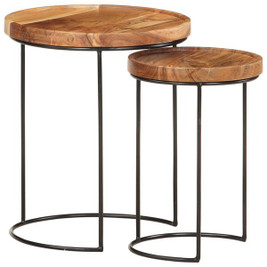 vidaXL 3011129 - 2 Piece Coffee Table Set Solid Acacia Wood and Steel