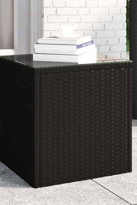 vidaXL 3017137 - Side Table 40x37x40.5 cm Poly Rattan and Tempered Glass