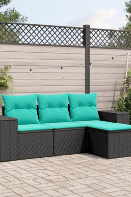 vidaXL 3040347 - 4 Piece Garden Sofa Set with Cushions Poly Rattan