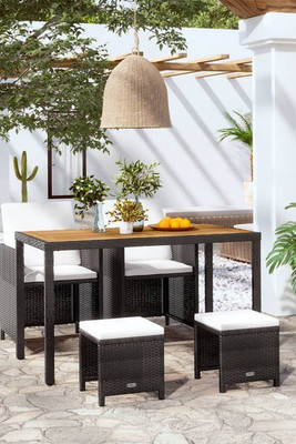 vidaXL 294236 - 5 Piece Outdoor Dining Set Poly Rattan and Acacia Wood