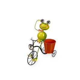 Ibergarden S3632652 - Planter 324-26939A Yellow Red Green Metal Bicycle Frog 31,5 x 32 x 17 cm