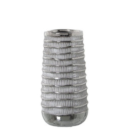 Alexandra House Living D1620809 - Vase Blanc Argenté Céramique 13 x 25 cm