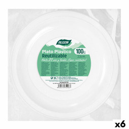 Algon S2229531 - Mehrweg-Teller-Set rund Weiß Kunststoff 22 x 22 x 1,5 cm (6 Stück)