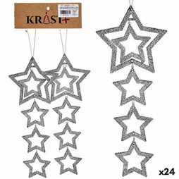Krist+ S3630084 - Christmas Decorations Set Silver Plastic Glitter Star 19 x 0,2 x 23 cm (24 Units)