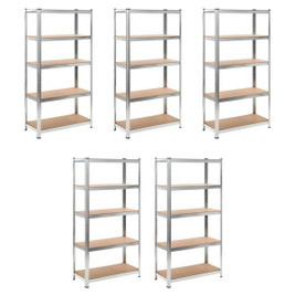 vidaXL 291355 - Étagère à 5 niveaux 5 pcs Argenté Acier et bois ingénierie