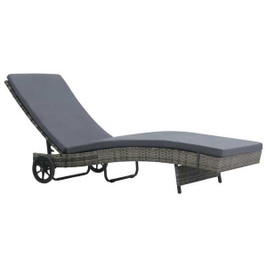 vidaXL 3008999 - Sun Lounger with Wheels and Cushion Poly Rattan