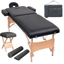 vidaXL 3001332 - 2-Zone Folding Massage Table and Stool Set 10 cm Thick