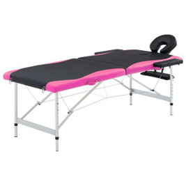 vidaXL 3002421 - 2-Zone Foldable Massage Table Aluminium and Pink