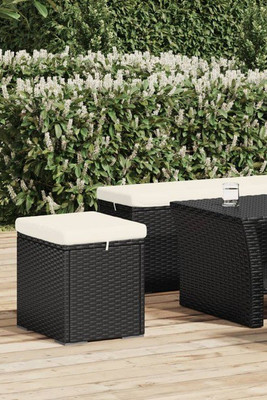 vidaXL 3017139 - Pouf avec coussin noir 40x30x40 cm résine tressée